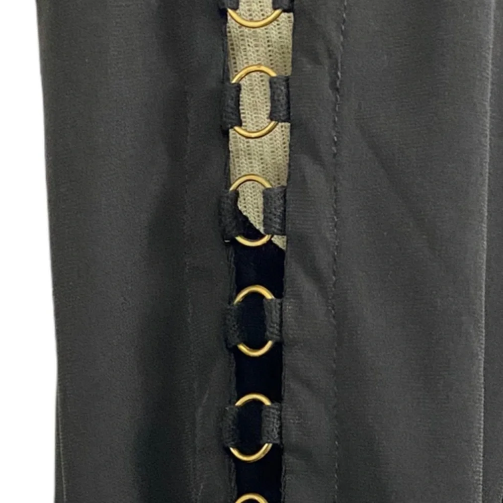 Carmen Marc Valvo Cutout Sleeves Black Gold Rings Blouse Top Sz M - Picture 9 of 9